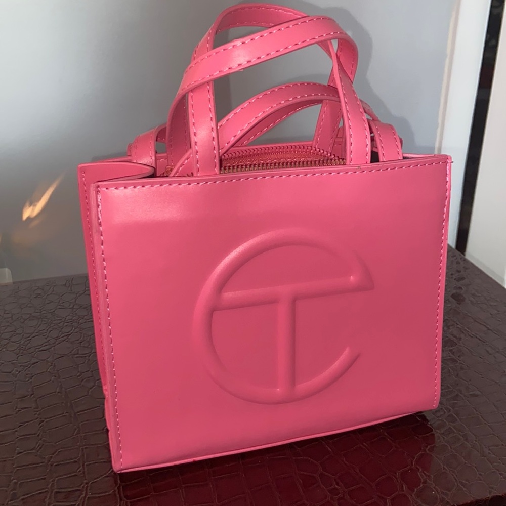 Bubblegum pink vegan leather small tote bag purse